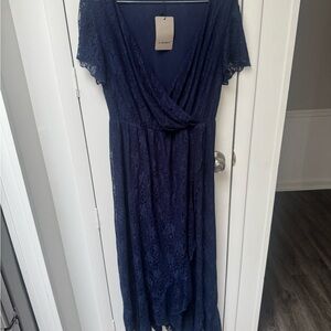 Navy Lace Wrap Maxi Dress Large